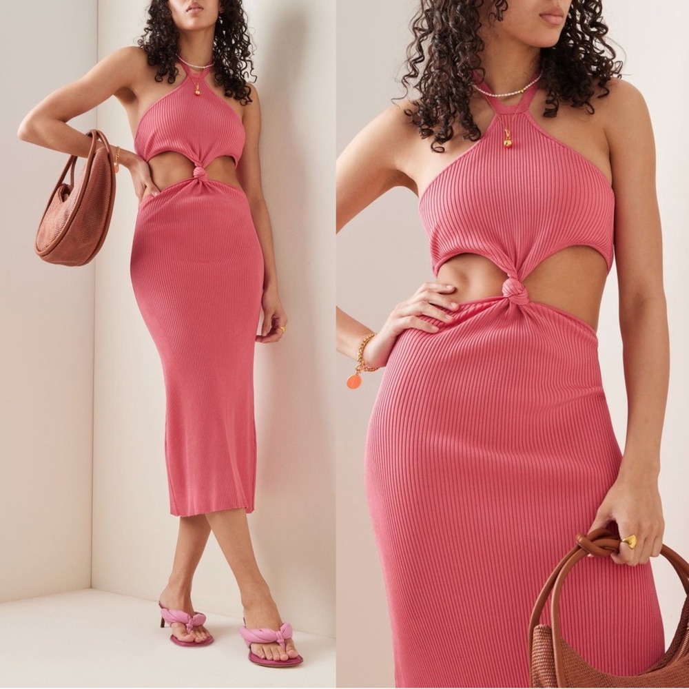 Cult Gaia Cameron Ribbed Knit Midi Dress in Pink Blossom Size XS NWT